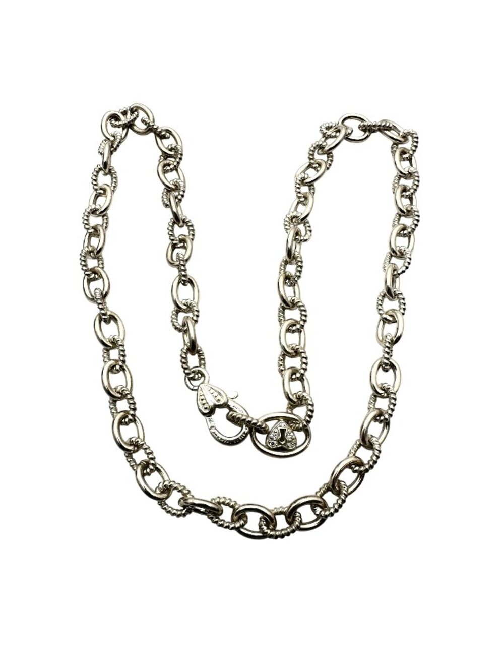 Judith Ripka Sterling Silver Cubic Zirconia Necklace 18 Inch Heavy Ribbed Chain